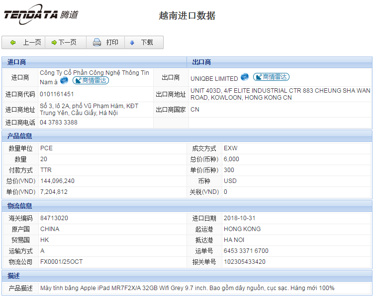 海关数据,进出口数据,进口数据,易币付(中国),贸易,越南